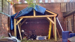 The new bike shed under construction