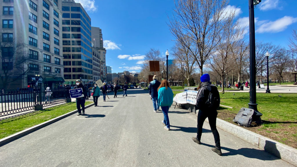 Photo of Quakers at the 2021 Good Friday Vigil for Peace on the Boston Common.